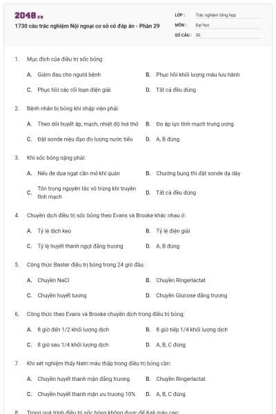 1730 câu trắc nghiệm Nội ngoại cơ sở có đáp án - Phần 29
