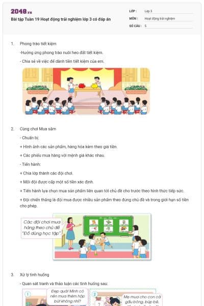 Bài tập Tuần 19 Hoạt động trải nghiệm lớp 3 có đáp án