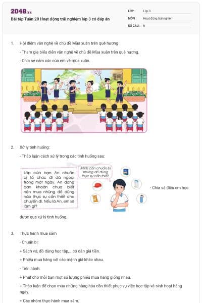 Bài tập Tuần 20 Hoạt động trải nghiệm lớp 3 có đáp án