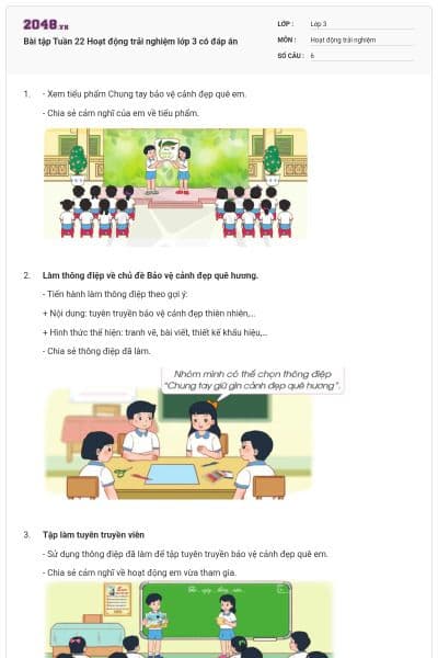 Bài tập Tuần 22 Hoạt động trải nghiệm lớp 3 có đáp án
