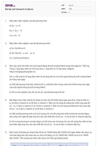 Bài tập cuối chương II có đáp án