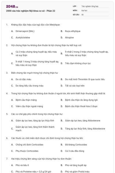 2000 câu trắc nghiệm Nội khoa cơ sở - Phần 22