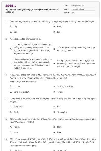 Bộ 15 đề thi Đánh giá năng lực trường ĐHQG HCM có đáp án (Đề 5)