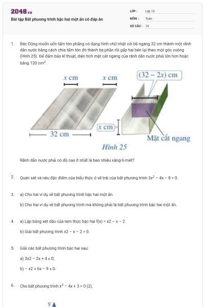 Bài tập Bất phương trình bậc hai một ẩn có đáp án