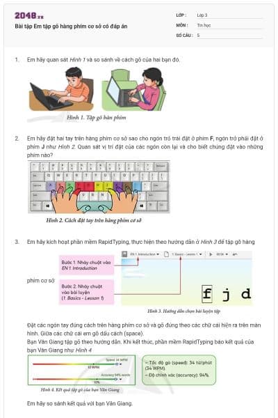 Bài tập Em tập gõ hàng phím cơ sở có đáp án