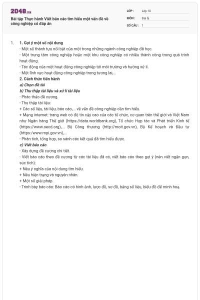 Bài tập Thực hành Viết báo cáo tìm hiểu một vấn đề về công nghiệp có đáp án