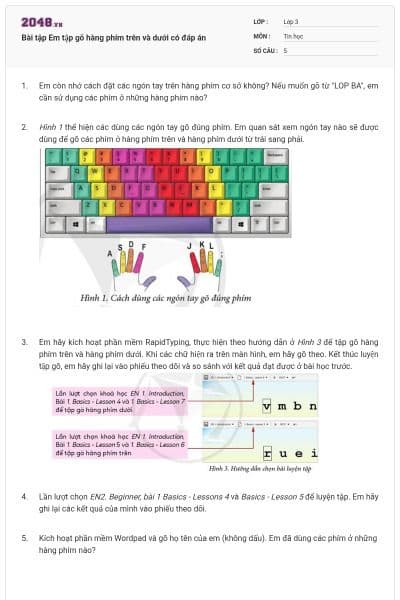 Bài tập Em tập gõ hàng phím trên và dưới có đáp án