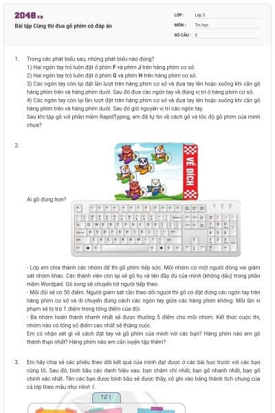 Bài tập Cùng thi đua gõ phím có đáp án