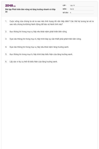 Bài tập Phát triển bền vững và tăng trưởng nhanh có đáp án