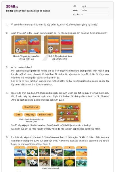 Bài tập Sự cần thiết của sắp xếp có đáp án