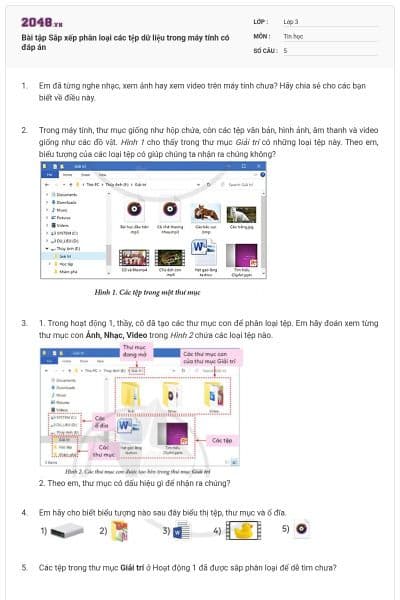 Bài tập Sắp xếp phân loại các tệp dữ liệu trong máy tính có đáp án