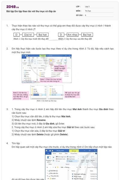 Bài tập Em tập thao tác với thư mục có đáp án