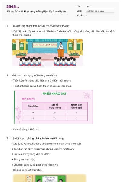 Bài tập Tuần 23 Hoạt động trải nghiệm lớp 3 có đáp án