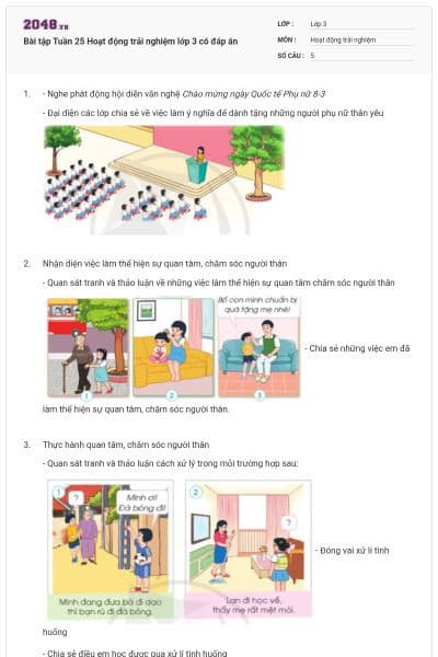 Bài tập Tuần 25 Hoạt động trải nghiệm lớp 3 có đáp án