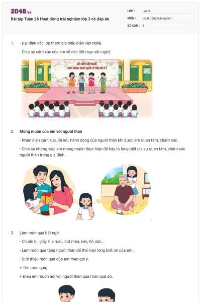 Bài tập Tuần 26 Hoạt động trải nghiệm lớp 3 có đáp án