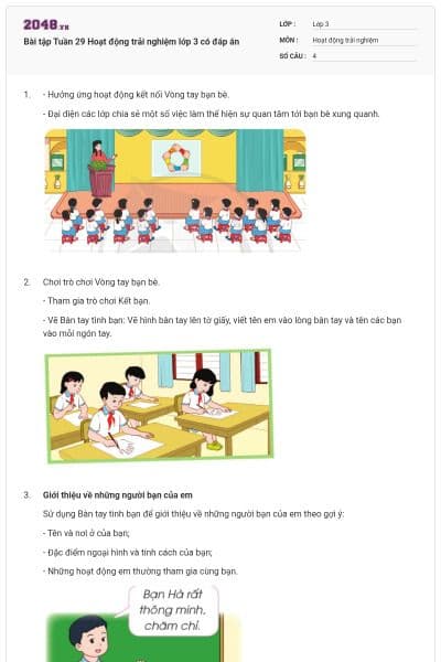 Bài tập Tuần 29 Hoạt động trải nghiệm lớp 3 có đáp án