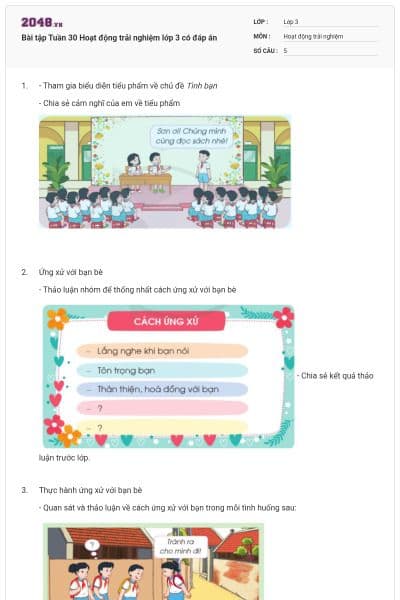 Bài tập Tuần 30 Hoạt động trải nghiệm lớp 3 có đáp án
