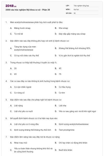 2000 câu trắc nghiệm Nội khoa cơ sở - Phần 38