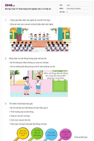 Bài tập Tuần 31 Hoạt động trải nghiệm lớp 3 có đáp án