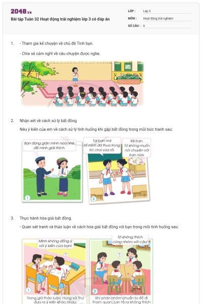 Bài tập Tuần 32 Hoạt động trải nghiệm lớp 3 có đáp án