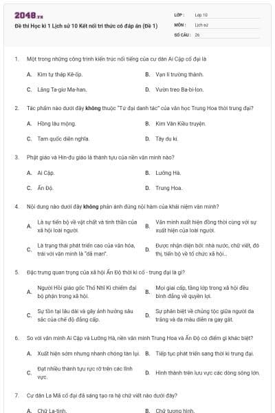 Đề thi Học kì 1 Lịch sử 10 Kết nối tri thức có đáp án (Đề 1)