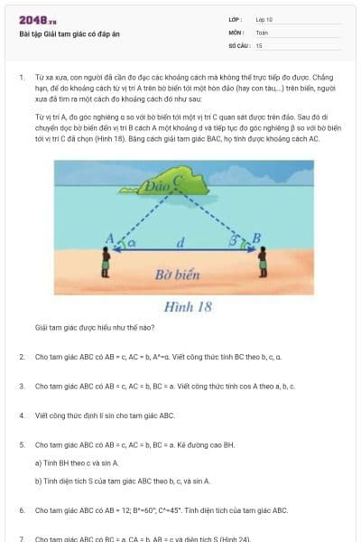 Bài tập Giải tam giác có đáp án