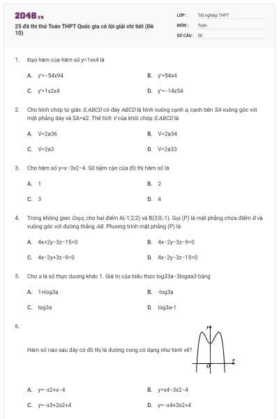 25 đề thi thử Toán THPT Quốc gia có lời giải chi tiết (Đề 10)