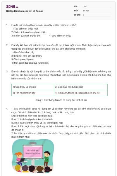 Bài tập Bài chiếu của em có đáp án