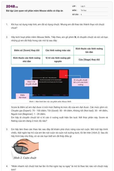 Bài tập Làm quen với phần mềm Mouse skills có đáp án