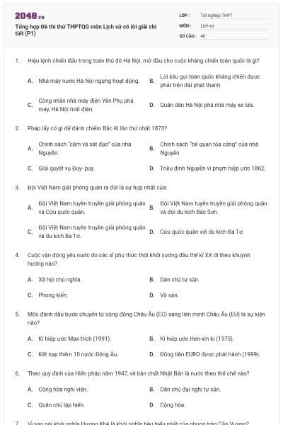 Tổng hợp Đề thi thử THPTQG môn Lịch sử có lời giải chi tiết (P1)