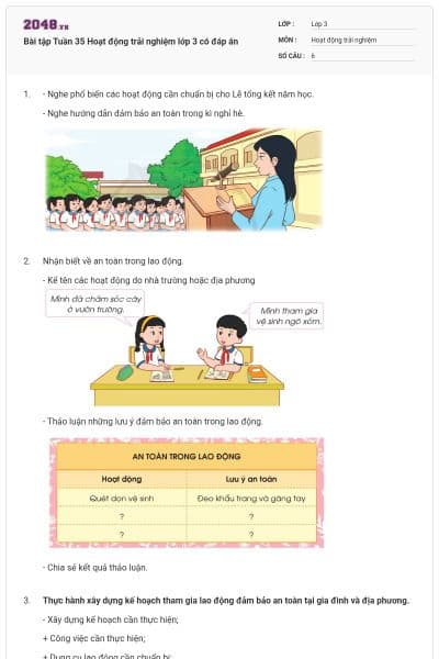 Bài tập Tuần 35 Hoạt động trải nghiệm lớp 3 có đáp án