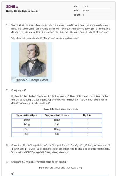 Bài tập Dữ liệu lôgic có đáp án