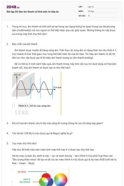 Bài tập Dữ liệu âm thanh và hình ảnh có đáp án