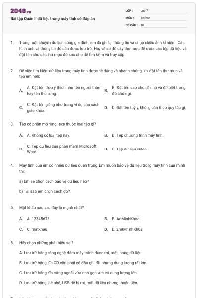Bài tập Quản lí dữ liệu trong máy tính có đáp án