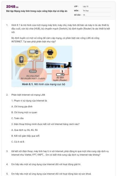 Bài tập Mạng máy tính trong cuộc sống hiện đại có đáp án
