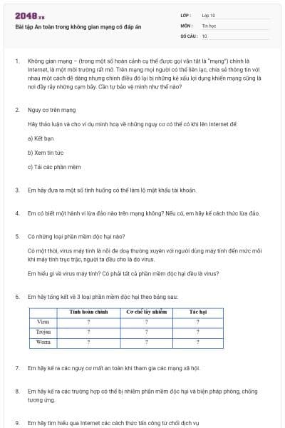 Bài tập An toàn trong không gian mạng có đáp án