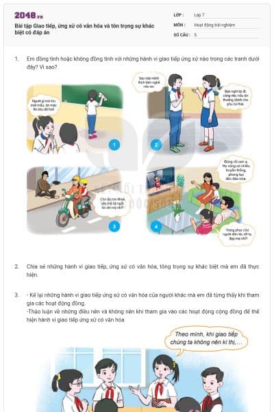 Bài tập Giao tiếp, ứng xử có văn hóa và tôn trọng sự khác biệt có đáp án