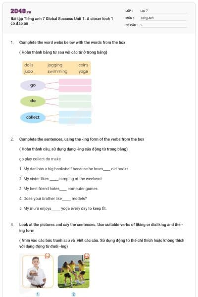 Bài tập Tiếng anh 7 Global Success Unit 1. A closer look 1 có đáp án