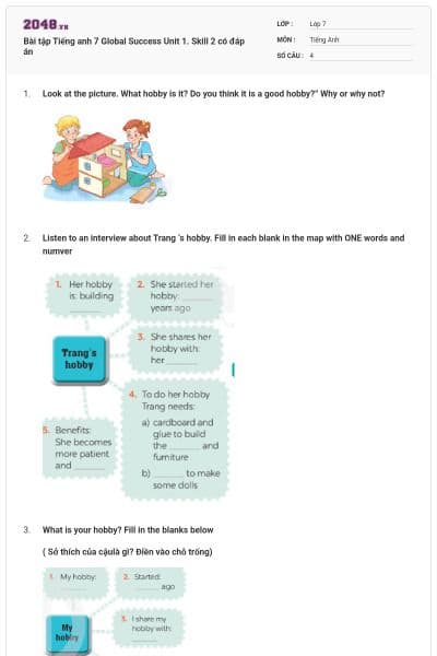 Bài tập Tiếng anh 7 Global Success Unit 1. Skill 2 có đáp án