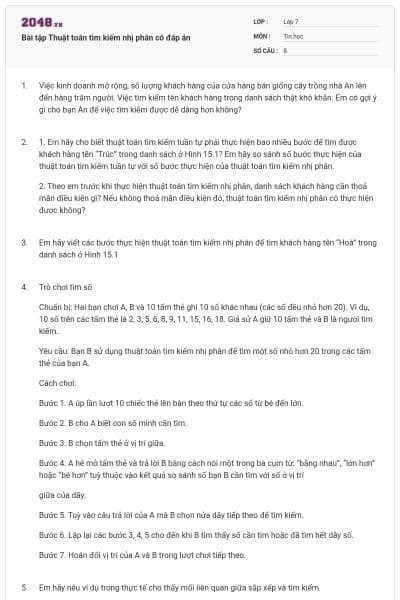 Bài tập Thuật toán tìm kiếm nhị phân có đáp án