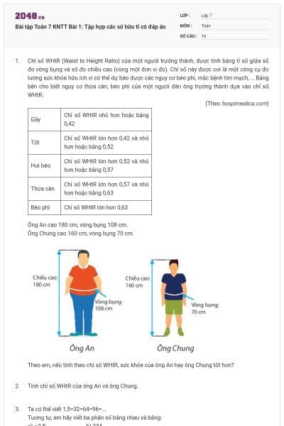 Bài tập Toán 7 KNTT Bài 1: Tập hợp các số hữu tỉ có đáp án
