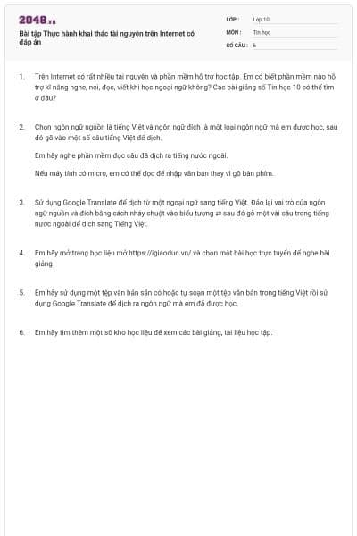 Bài tập Thực hành khai thác tài nguyên trên Internet có đáp án