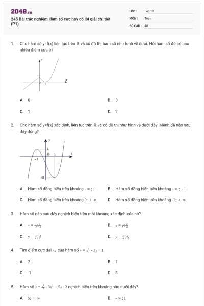 245 Bài trắc nghiệm Hàm số cực hay có lời giải chi tiết (P1)