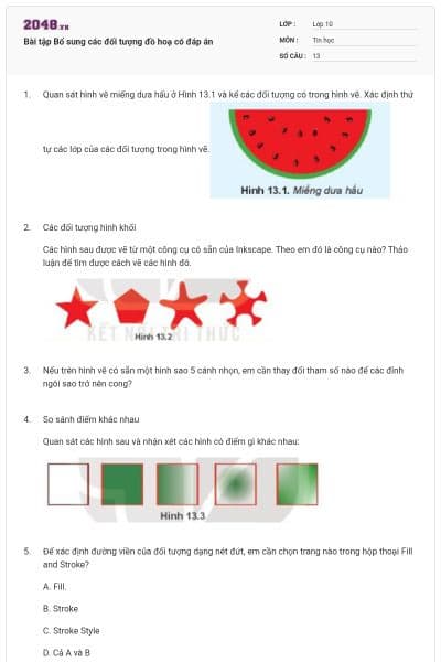Bài tập Bổ sung các đối tượng đồ hoạ có đáp án