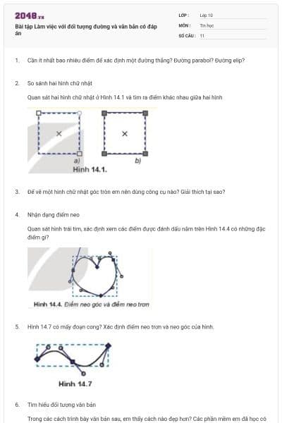 Bài tập Làm việc với đối tượng đường và văn bản có đáp án