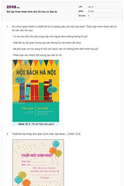 Bài tập Hoàn thiện hình ảnh đồ hoạ có đáp án