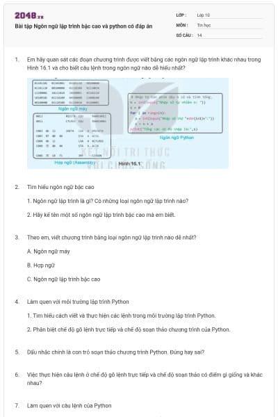 Bài tập Ngôn ngữ lập trình bậc cao và python có đáp án