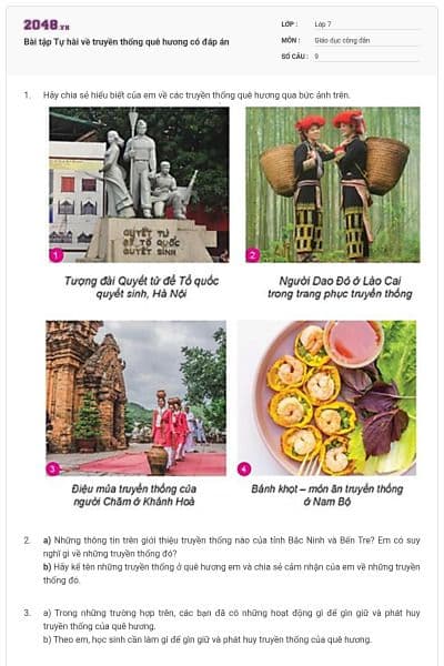 Bài tập Tự hài về truyền thống quê hương có đáp án