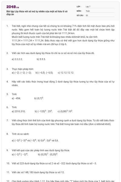 Bài tập Lũy thừa với số mũ tự nhiên của một số hữu tỉ có đáp án