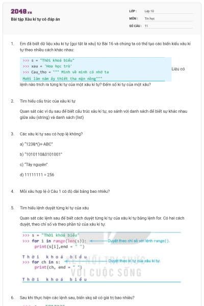 Bài tập Xâu kí tự có đáp án